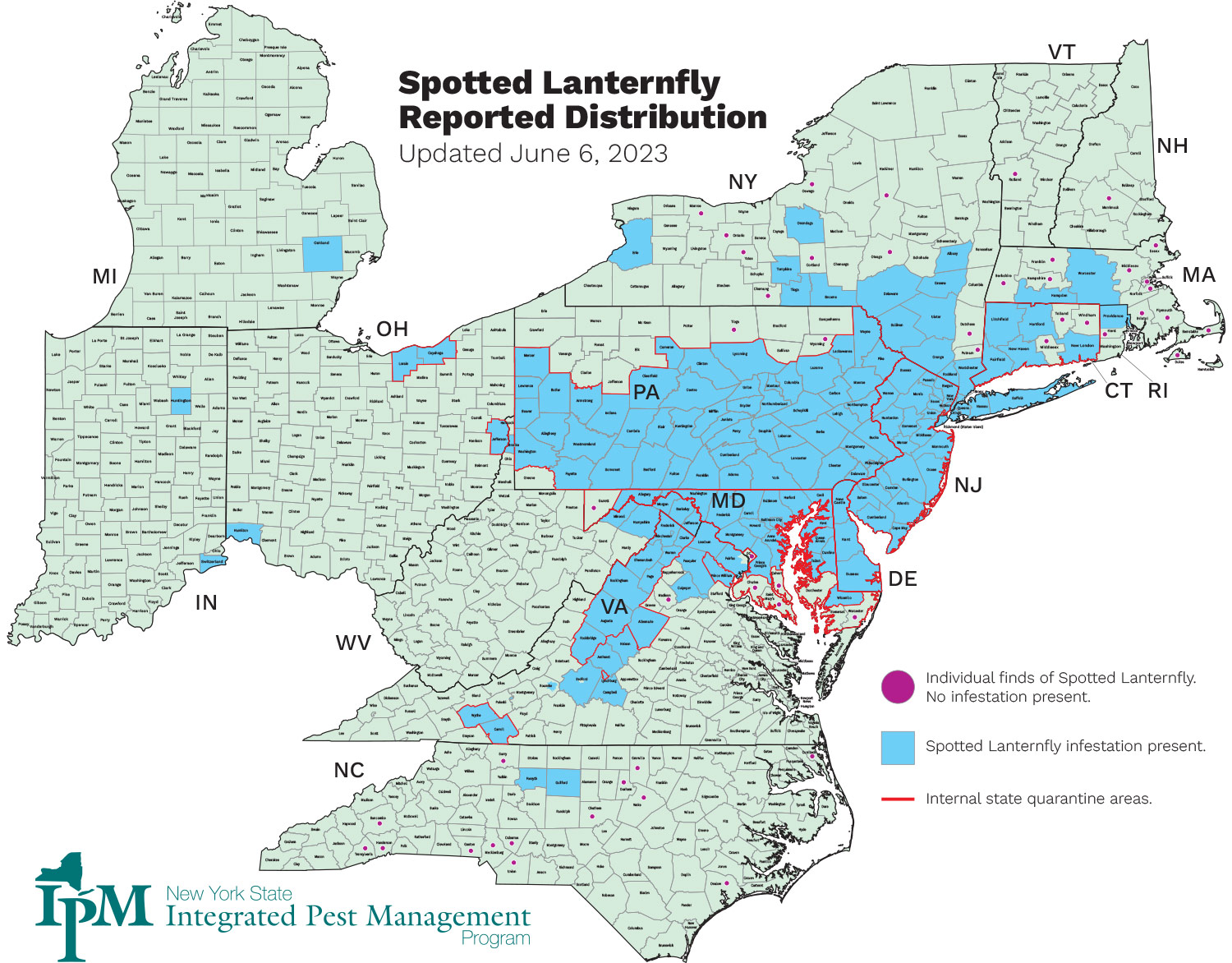 Spotted Lanternfly Reported Distribution